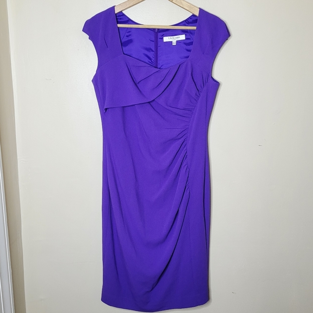 LK Bennett Violet Sheath Cocktail Dress Size 8 Quiet Luxury - Picture 2 of 8